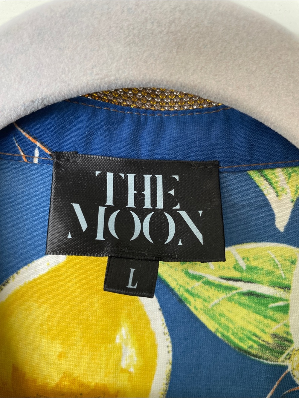 The Moon Blue Lemon-Print Short Sleeve Blouse with Metallic Trim - Picture 2 of 8